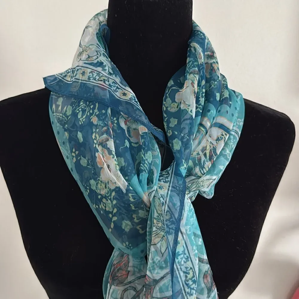 Vince Camuto Blue Marbled Silk Scarf NWOT